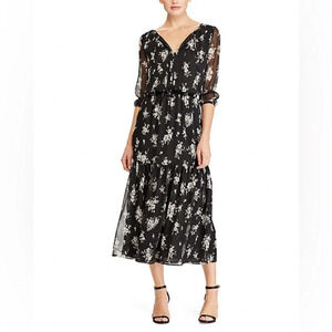 NWT Lauren Ralph Lauren Floral Georgette Midi Dress Size 4